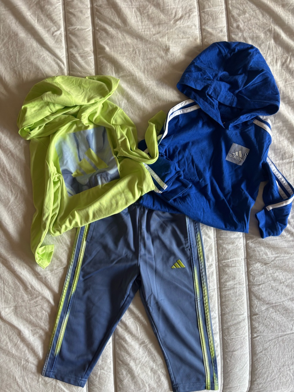 Adidas Kids 3-Piece Hoodie & Jogger Set in Blue and Neon Green-2T, BRAND NEW!